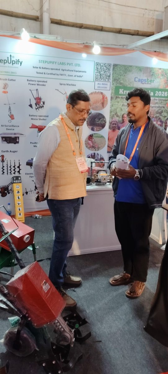 stepupify's tweet photo. Great response at #KrushiOdisha, Bhubaneswar 22-24 Jan,26! Farmers, including women farmers, showed strong interest in Stepupify’s solar &amp; battery-operated Power Weeder, Maize Sheller, Brush Cutter &amp; Sprayer—lightweight, easy to operate, low maintenance &amp; no fossil fuels. 🚜⚡ https://t.co/UgnFgYPAME