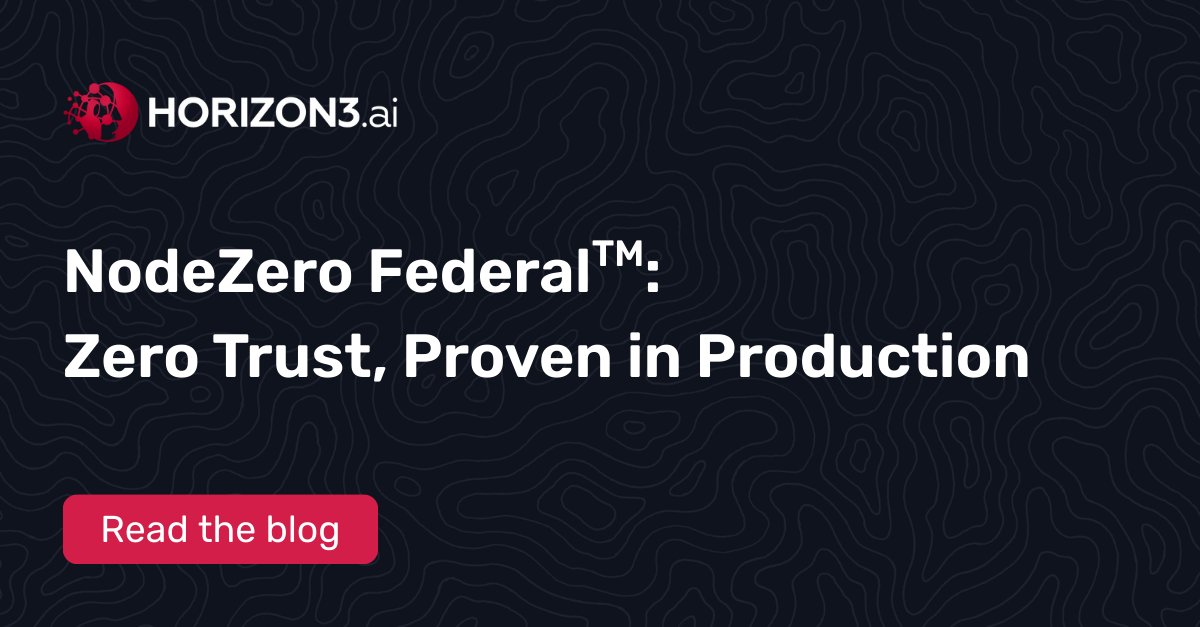 Horizon3ai's tweet photo. Across the federal government, #ZeroTrust progress is often measured in spreadsheets, frameworks, and documentation, not operational effectiveness.

That’s where NodeZero Federal comes in. It helps agencies move from paper compliance to real-world validation by:

• Emulating real attacker behavior across identity, device, network, application, and data
• Producing audit-ready evidence mapped to FedRAMP, NIST, CMMC, CDM, and OMB M-22-09
• Enabling a continuous Find–Fix–Verify cadence instead of annual point-in-time tests

Bottom line: Zero Trust can’t just be claimed. It has to be proven, continuously, against real attack paths.

Read the full blog from https://t.co/BzPBsP6eJN Federal Technical Director Tim Jones: https://t.co/aQ9aBcXuUE

#FederalSecurity #ZeroTrustSecurity #OffensiveSecurity