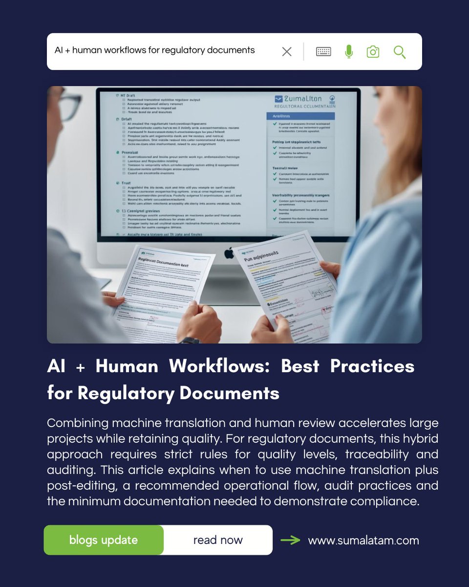 Want to cut costs in localization without sacrificing compliance?
 ✅ Use TMs the right way.
 Here's how to measure real impact.
sumalatam.com/ai-human-workf… 
 #TranslationMemory #LifeSciences #SumaLatam