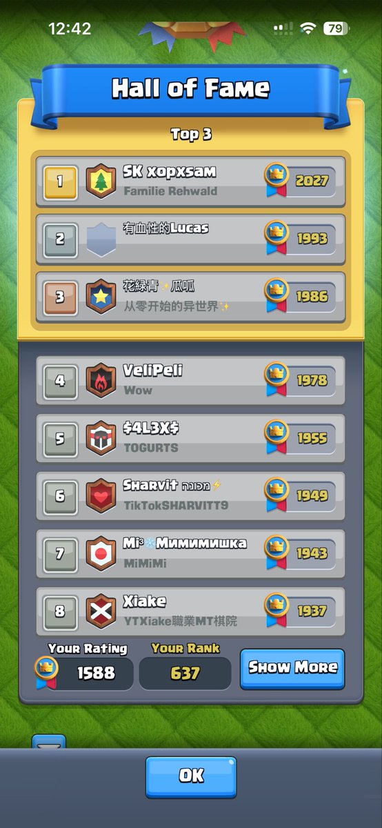 First time top 1000 😭🫶🏻 #clashroyale #touchdown #top