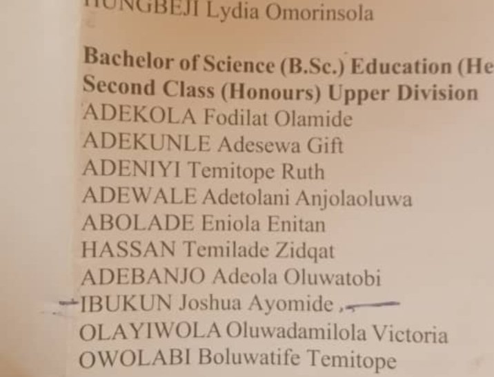 AdesewaGift29's tweet photo. Congratulations ๐ ๐
Adekunle Adesewa Gift
Second Class Upper Division (4.11/5.00)
https://t.co/0fHjDydFlp.(Ed.) Health Education
Second best graduating Student๐
#oouconvocation
#35thoouconvocation https://t.co/PtJtN3Zb7e