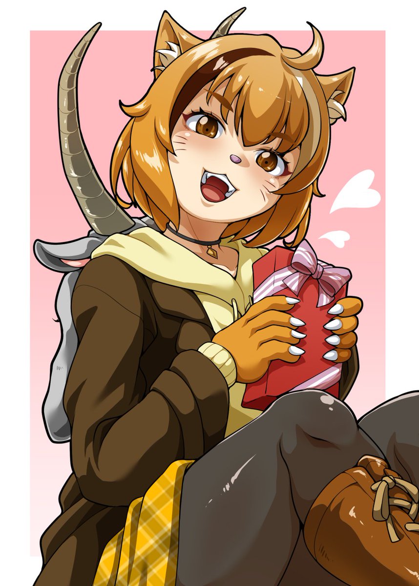 namamono様(@namamono_7dtd)のオリジナルキャラの、きめらいおんちゃんを描かせて頂きました。持っている箱の中身はあげる用ではなく、自分で食べる用みたいです。 