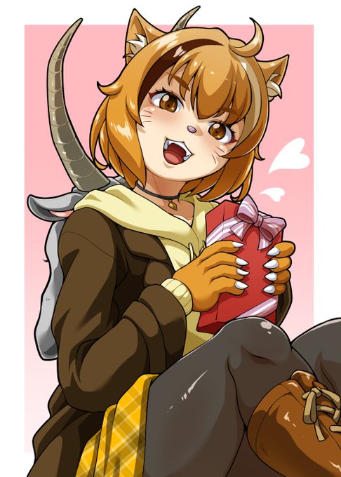 namamono様(@namamono_7dtd)のオリジナルキャラの、きめらいおんちゃんを描かせて頂きました。持っている箱の中身はあげる用ではなく、自分で食べる用みたいです。 