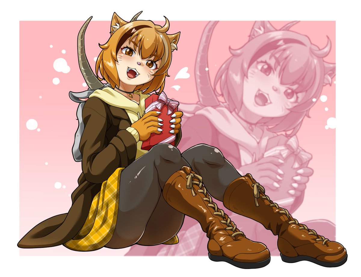 namamono様(@namamono_7dtd)のオリジナルキャラの、きめらいおんちゃんを描かせて頂きました。持っている箱の中身はあげる用ではなく、自分で食べる用みたいです。 