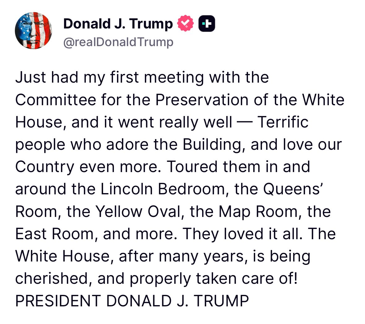 I love how Trump is just completely ignoring the latest Obama hoax and moving ahead with his meetings to get the ballroom built. 😭