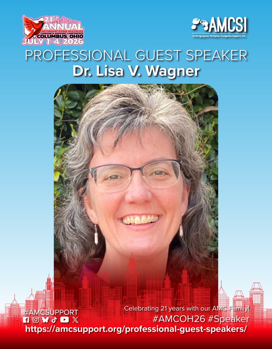 amcsupport's tweet photo. With 34 years at Shriners Hospitals for Children, Dr. Wagner has co-developed the UBET, SHUEE, and SCUES outcome measures and is deeply committed to advancing care for children with Arthrogryposis.

Register:
https://t.co/dTAz3uerC4

#AMCOH26 #Arthrogryposis #AMCSupport https://t.co/G43keCLHnQ