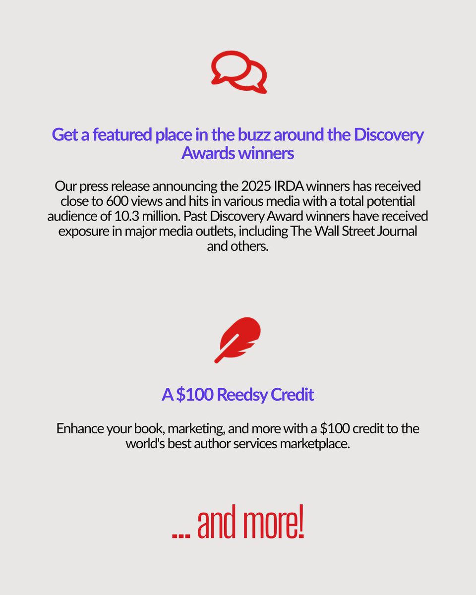 IndieReader's tweet image. ONE WEEK LEFT TO ENTER THE INDIE READER DISCOVERY AWARDS!

We would love to see your work in the mix this year.

Enter your book before February 11th HERE: loom.ly/x3ZO0UA

#IndieReader #IRDiscoveryAwards #IndieAuthors #IndieBooks