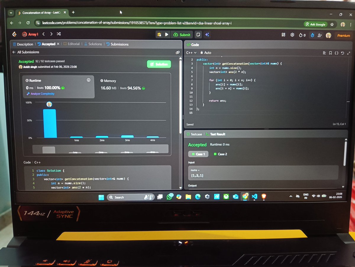 _singh65908's tweet photo. 6th February - Basics of JS ✅ @Hiteshdotcom
-Solving Leetcode check ✅ 
-Exercise and clean diet ✅ 
-Sleep cycle is pretty much like a 🦇 nowadays 
#fitness #DSA #LeetCode #CodingJourney #BuildInPublic 
@X @XCorpIndia https://t.co/iwEvduDOND