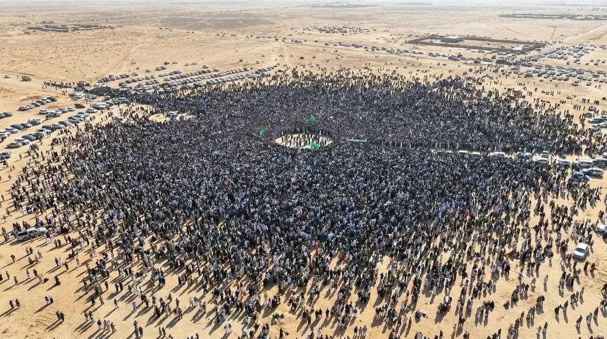 sogaardreed's tweet photo. Saif al-Islam Gaddafi was laid to rest today in the 'Gaddafi stronghold' city of Bani Walid

Tens of thousands came in endless columns, his brother Saadi said this was the 'funeral of the era'

Fifteen years after the NATO bombardment destroyed the Libyan Arab Jamahiriya, the majority of Libyans remain nostalgic for Gaddafi's socialism

Fifteen years after his father was murdered, the Libyan people show up to honor his slain son, who died fighting to reunify the country which NATO destroyed

Does this look like the funeral of a 'hated son of a dictator?'

You won't see this numbers at the funeral of NATO leaders, the people of Libya loved Muammar Gaddafi, they loved Saif, and they long for the golden age of their country, where housing, medicine, electricity, education and food were heavily subsidized

NATO destroyed Libya because Gaddafi dared to be self-sufficient, and not enslaved by the imperialist West,

Saif was murdered, because he wanted to restore Libya to that same mission!