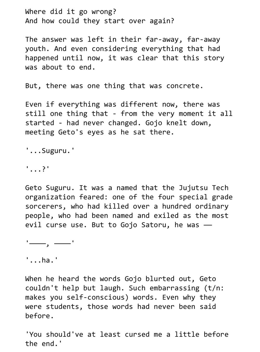 sugusexual's tweet image. no this isn’t from a stsg fanfic, it’s from jjk0 light novel