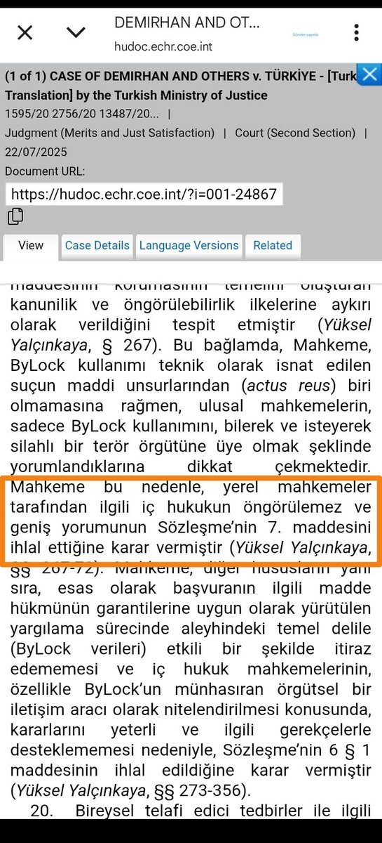 Bylok nedeni ile verilen tüm cezaların bozulması gerekir. 
Devam eden yargılamalarda beraat kararı verilmelidir. 
10 yıldır sistematik şekilde insanlara haksızlık yapılıyor. 
Binlerce insanın yaşadığı mağduriyetlerin hesabını kim verecek? 
Ufuk Bey'in paylaşımında AİHM