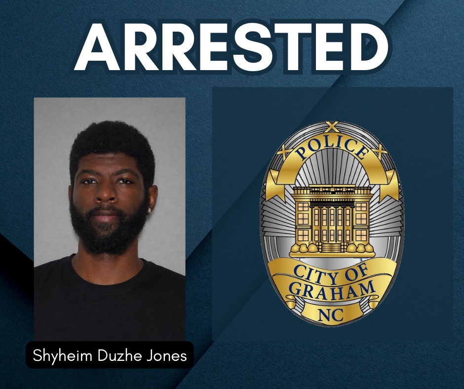 GrahamPolice's tweet photo. The Graham Police Department has announced the arrest of a suspect in the Dec. 24 Cook Out shooting in Graham.
Shyheim D. Jones, 31, was taken into custody following a joint investigation with regional, state, and federal partners. https://t.co/q5xTgqimGR