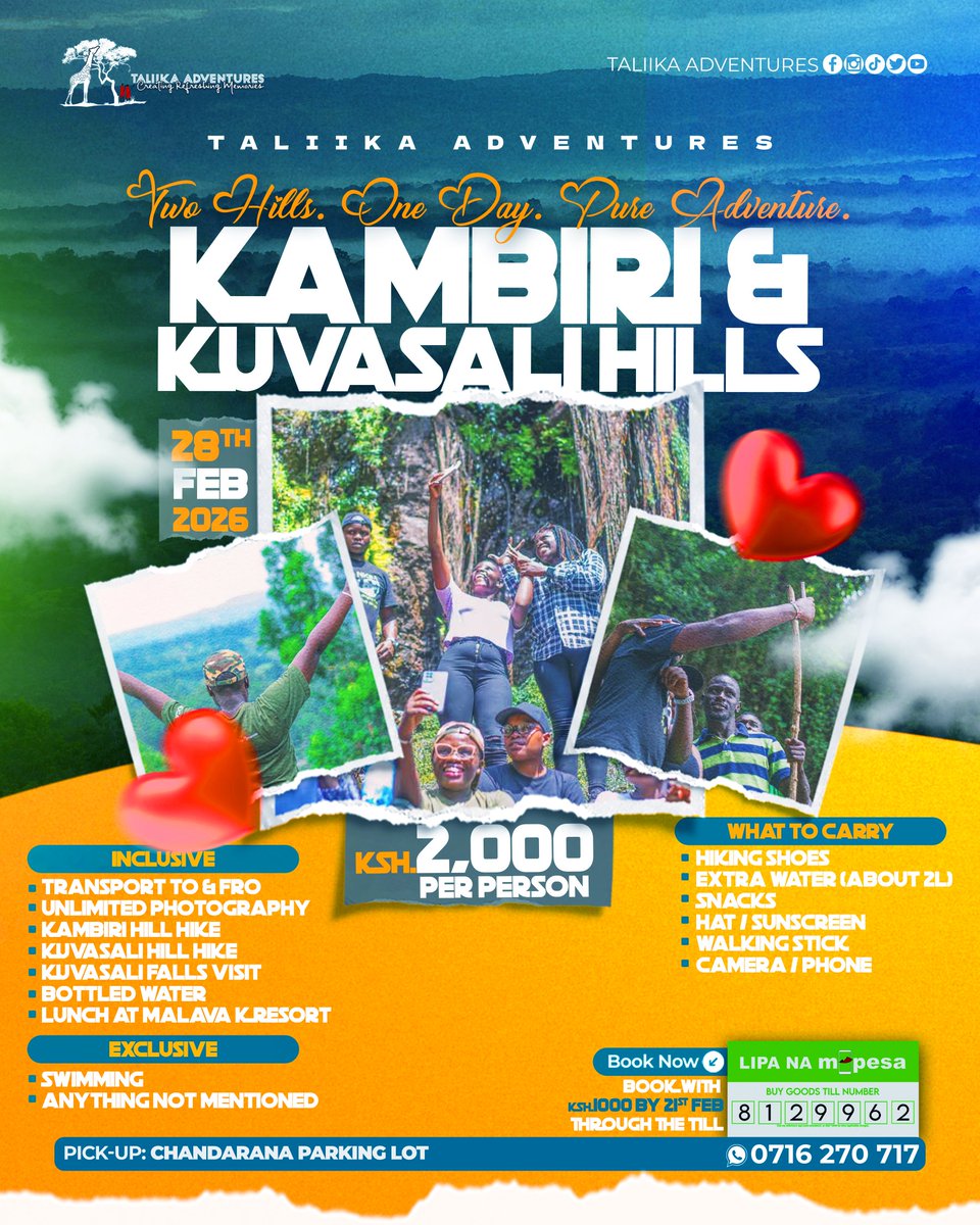 CompassAdve037's tweet photo. If you love nature, good vibes &amp; a little sweat 😅⛰️
This hike is for YOU!
Grab your hiking shoes and come make memories with us.
Spaces open — DM to book!
#HikeWithUs #AdventureKE #NatureLovers https://t.co/3WycVPrxCF