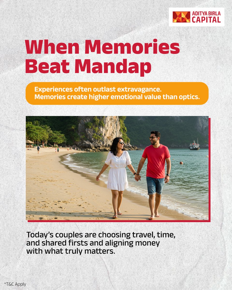 abcapital's tweet photo. Honeymoons today aren’t an afterthought; they’re the main plan.
A generation choosing experiences is changing how Indian couples spend and plan their money.

#AdityaBirlaCapital #FinPop #Concerts #PowerOfChoice #FinancialGoals https://t.co/S7fPWRDyhp