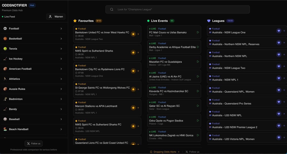 OddsNotifierHUB's tweet image. We’ve been busy 🔧 

This weeks HUB updates based on your feedback we’ve added: ⬇️ ✅

Save favourite leagues ⭐

Pin matches you're 
tracking 📌

Predict outcomes &amp;amp; see crowd consensus 🗳️

Redesigned home page 🏠

Smoother mobile experience 📱

Performance &amp;amp; UI upgrades ⚡️