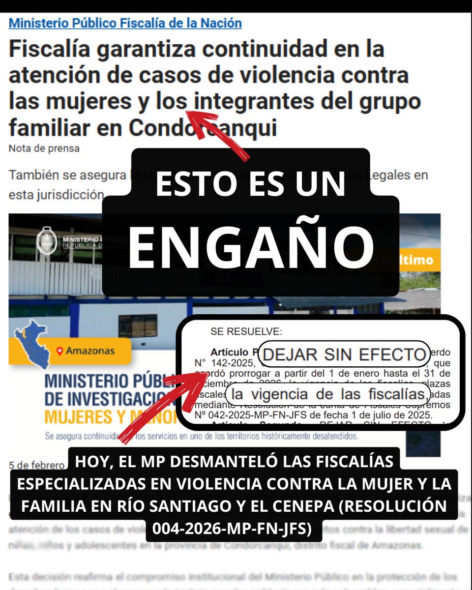 ¡INDIGNANTE!

Ayer jueves la <a href="/FiscaliaPeru/">Ministerio Público</a> afirmó en un comunicado que la atención a las víctimas de violencia sexual en Condorcanqui continuaría con normalidad. Hoy, en los hechos, emite una resolución que desactiva 2 fiscalías especializadas y 3 unidades médico-legales en