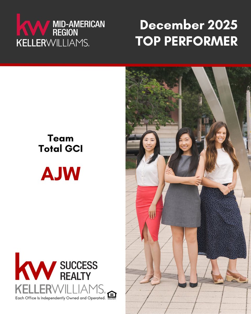KWSuccessRealty's tweet photo. Congratulations to AJW on being named a Top Performer in Team Total GCI from the Mid-American Region in December 2025! https://t.co/WIhXBXWO1I