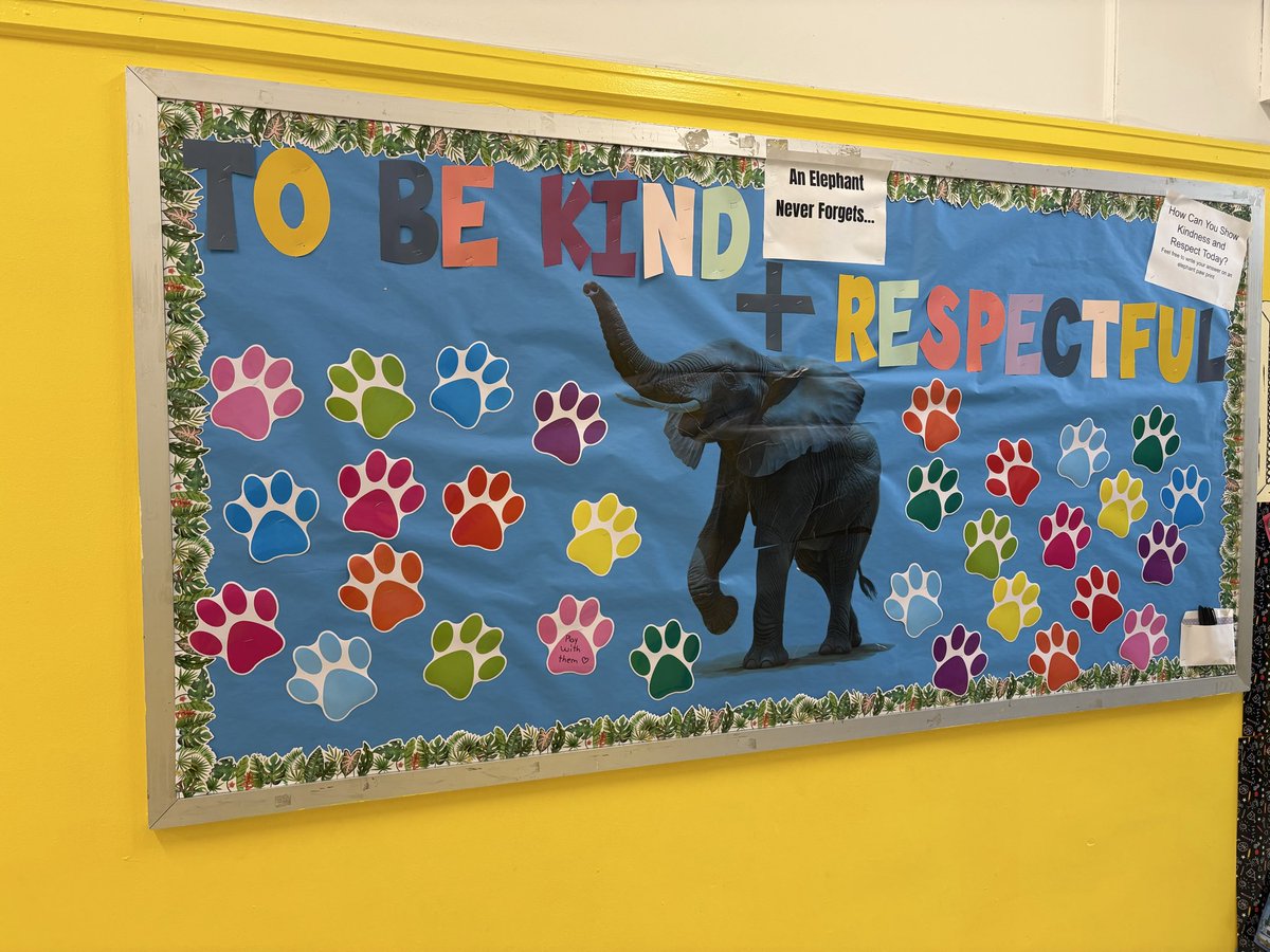CounselorCalm's tweet image. We’re beginning to prepare for #RespectForAllWeek next week! 🐘🧠 This bulletin board connects the #MindUP program with the elephant (hippocampus), reminding students that kindness, respect, and mindful choices are remembered and help our brains grow 💙✨
#SEL #KindnessMatters