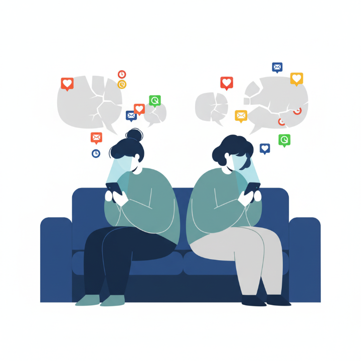 MrunalArote's tweet photo. Thinking about how things slowly get normalized.
Before, we used to talk more and sit together, sharing space.
Now, screens fill the gaps, and silence feels normal.
I'm just seeing how we have changed in the digital age.
#brushless #illustrations #aiillustrations https://t.co/69cor2vJOk