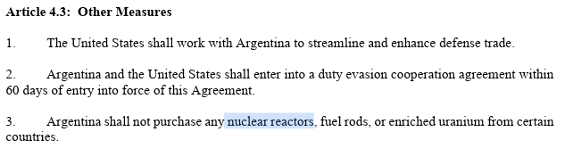 Luego de años y años de Lobby norteamericano para que no compremos reactores nucleares Chinos, finalmente papá Sam esta a punto de lograr su cometido, y que necesitamos permiso de el para tener un reactor de potencia de ciertos países malos y baratos........si si, somos muy