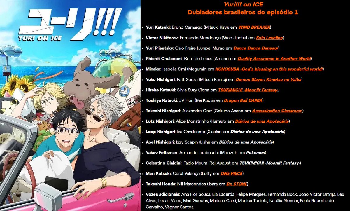 Yatogam1Oficial's tweet image. 🚨 Yuri!!! on ICE acabou de ganhar DUBLAGEM na @Crunchyroll_BR_.

O processo de dublagem foi realizado pela DuBrasil.