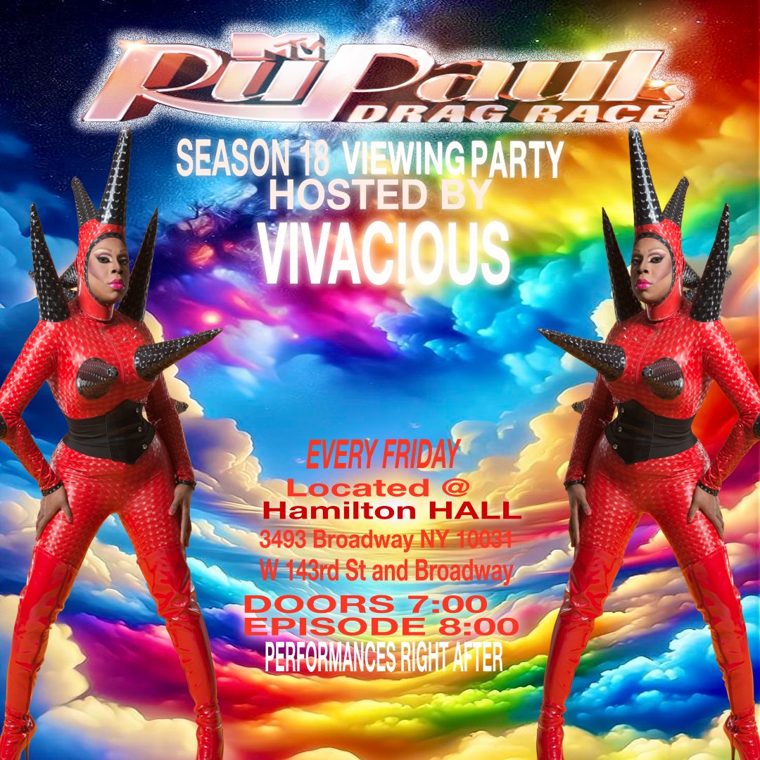 Join us this evening  for another episode of @rupaulsdragrace broadwayViewing Party at @thebroadwaytavernnyc  ( Hamilton Hall ) W143 and Broadway. Come on down Hosted by me <a href="/VivaciousNYC/">VivaciousNYC</a> Doors are open at 7PM Viewing at 8PM followed by Shows #NoNeedToGoDowntownWhenTheFunIsUptown