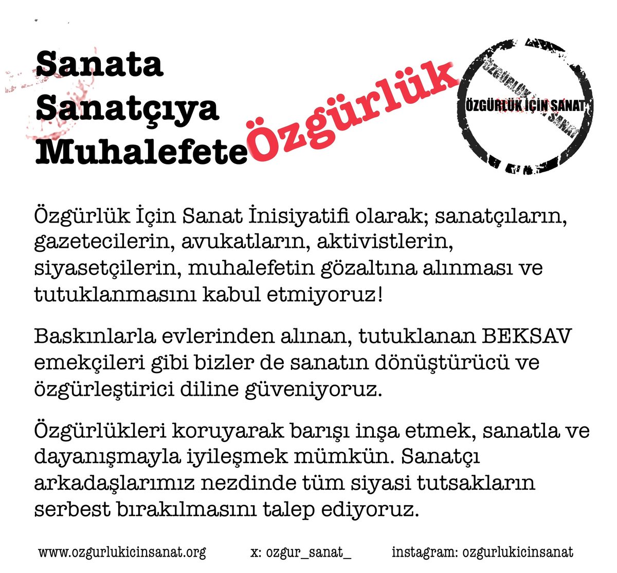 Özgürlük İçin Sanat İnisiyatifi tweet media