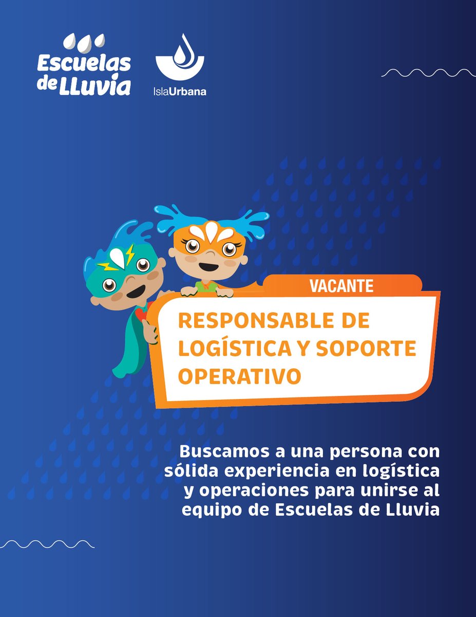 IslaUrbana's tweet photo. 📢 ¡Tenemos #vacante! Súmate a nuestro equipo como Responsable de Logística y Soporte Operativo en nuestro programa #EscuelasDeLluvia 🌧🏫
Envía documentos antes del 13 de febrero 📩
Características del puesto aquí 👉: https://t.co/FBeFNiB2Zd
#CaptaLaLluvia https://t.co/9WIxTHF2em