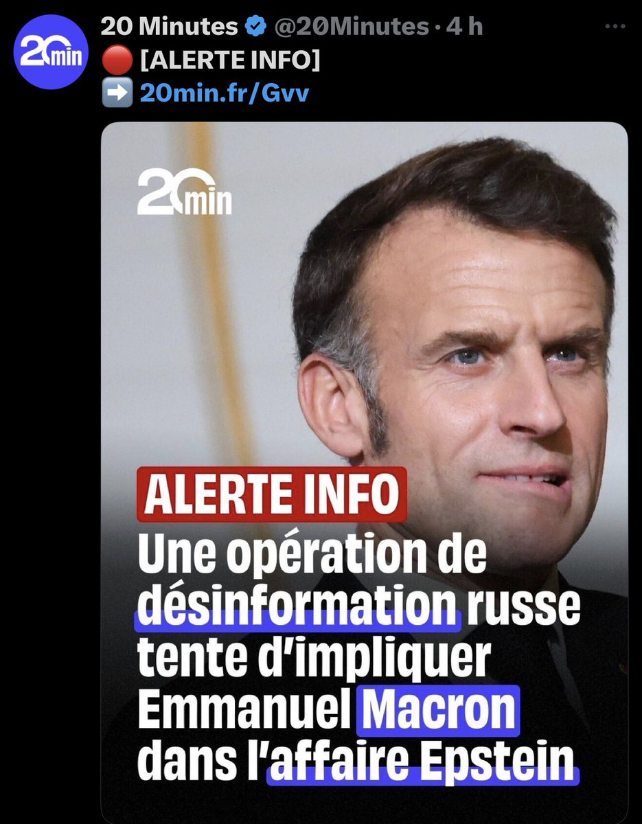 myriampalomba's tweet photo. Pour éviter de donner des explications sur son implication dans l’affaire Epstein, Macron a ordonné à la presse française de publier des articles absurdes, accusant les Russes d’ingérence ! 
Pathétique… https://t.co/tZNvk5Rs2k