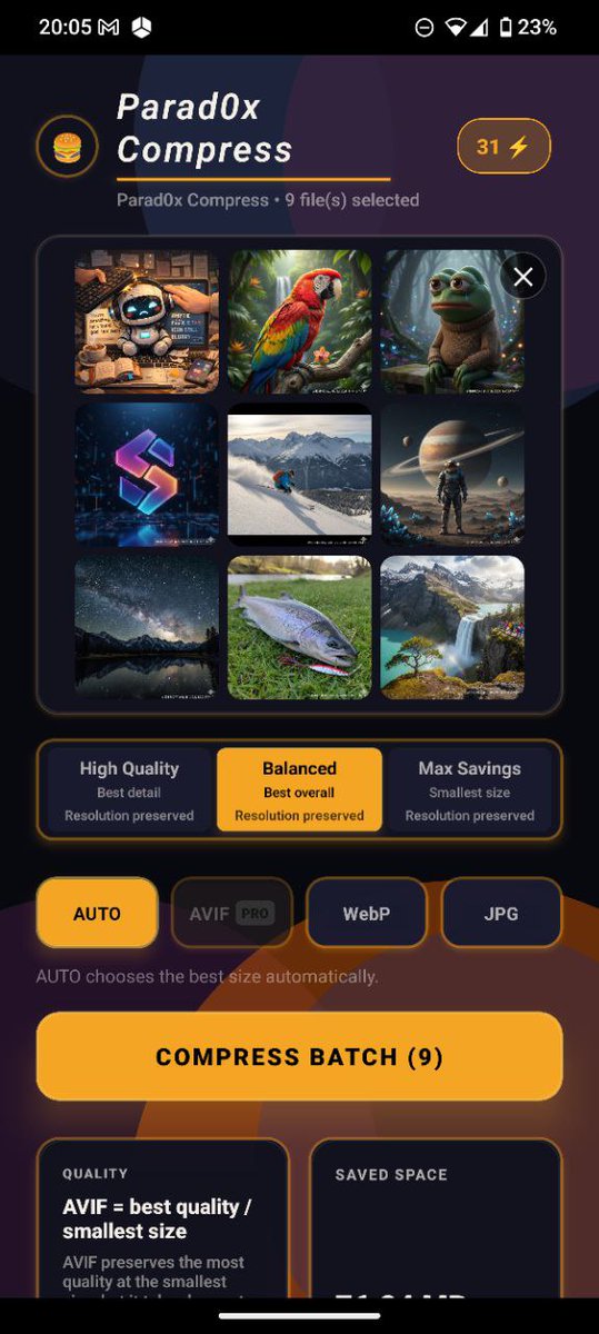 Parad0x Compress v1.1 is LIVE on the @Solana dApp Store! ⚡️

The ultimate fully offline image &amp; video compression tool just got a massive upgrade. No cloud, no accounts, 100% privacy.

What’s new in v1.1?👇

🔋 THE ENERGY SYSTEM
Need to compress massive files? We’ve introduced ⚡️