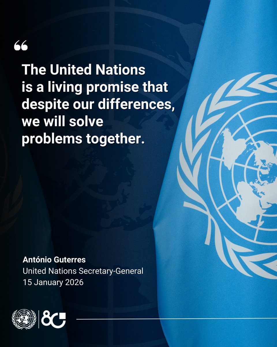 UN's tweet image. “The United Nations is a living promise that despite our differences, we will solve problems together.

Let’s keep that promise. Let’s never give up.”

— @antonioguterres says even in these challenging times, we must be guided by the pursuit of peace, dignity and hope.