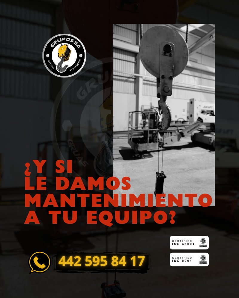 GrupossaMX's tweet photo. Protegemos la operación de sus grúas y polipastos mediante programas de mantenimiento preventivo que reducen riesgos. Nuestro mantenimiento correctivo actúa de forma precisa y oportuna para restablecer la operación de manera segura y eficiente.

A sus órdenes,
📲442 595 8417 https://t.co/u36PTiuPab
