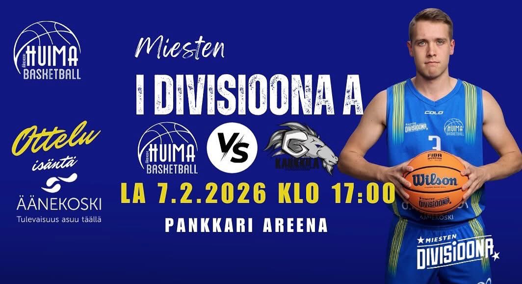 SISÄÄNPÄÄSYN OTTELUUN TARJOAA ÄÄNEKOSKEN KAUPUNKI

🏀 Huima vs @kaukarkkila 
⏰ La 7.2.2026 klo 17:00
🏟️ Pankkari

#M1DA #HuimaBasketball