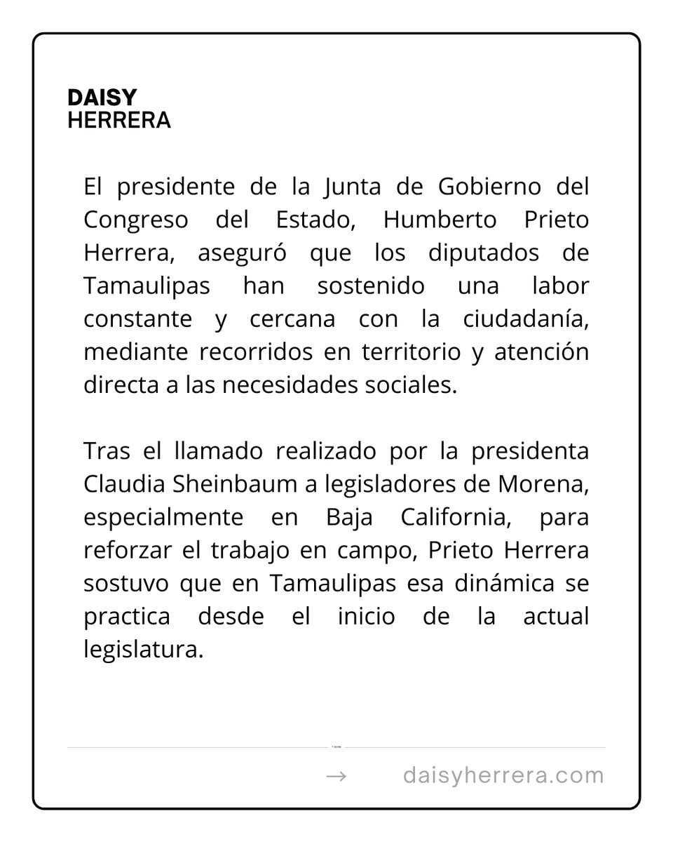 #ElPuntoEs 🔴El presidente del Congreso de Tamaulipas, Humberto Prieto Herrera, afirmó que las y los diputados locales mantienen trabajo permanente en territorio.

ℹ️Información de Enrique Jonguitud.     

#Tamaulipas #Reynosa #Matamoros #NuevoLaredo #CdVictoria #Tampico #Madero