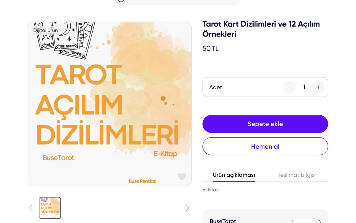 TAROT BAKMAK İSTİYORUM ama dizilimleri bilmiyorum diyenler için MİNİ pdf REHBER (12 önemli ve bilinmesi gereken dizilim)
İsteyen herkesin yararlanabilmesi için kısa süreliğine 50tl'ye koydum
Link aşağıda
shopier.com/busetarot/4253…