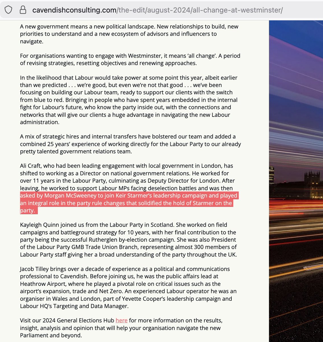 I'm surprised Ali Craft (former Labour staffer and husband of MP Jen Craft) hasn't altered his profiles yet 😬
These are both on the Cavendish Consulting (lobbying firm) website where he is now a Director.

<a href="/StarmertheFraud/">The Fraud</a>