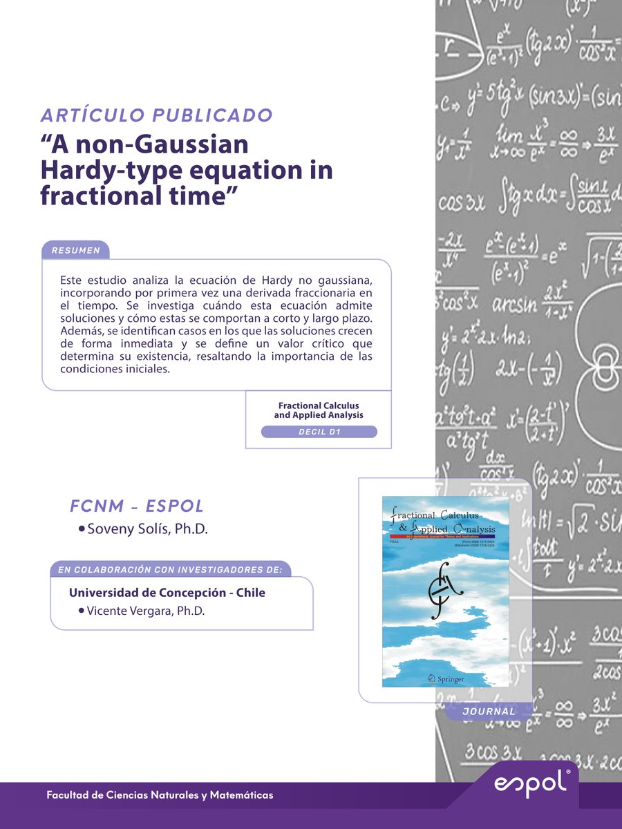 FCNM_Espol's tweet photo. Nos complace compartir la nueva publicación de la doctora Soraya Solís, docente de la FCNM, en la revista Fractional Calculus and Applied Analysis.

🔗 Conozca más detalles: https://t.co/SEqfPmjtf5 https://t.co/xRz6feOKZ5
