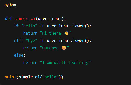 _mshahid_'s tweet photo. Built a tiny AI system in Python today. Simple rule based logic, but it shows how machines can think step by step. https://t.co/citOOvnSuH