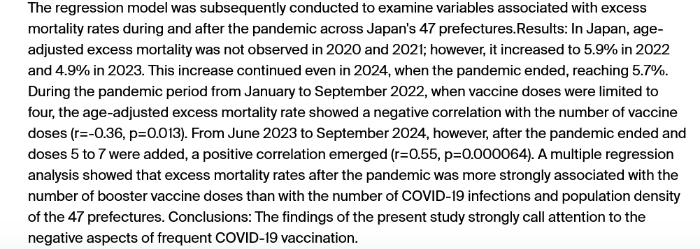 sborg40's tweet photo. Just published from Japan a not peer reviewed study showing increased overall age adjusted mortality linked to  the number of covid vax boosters.
https://t.co/jHYmZyBD2o https://t.co/8xcSmUZ1f2