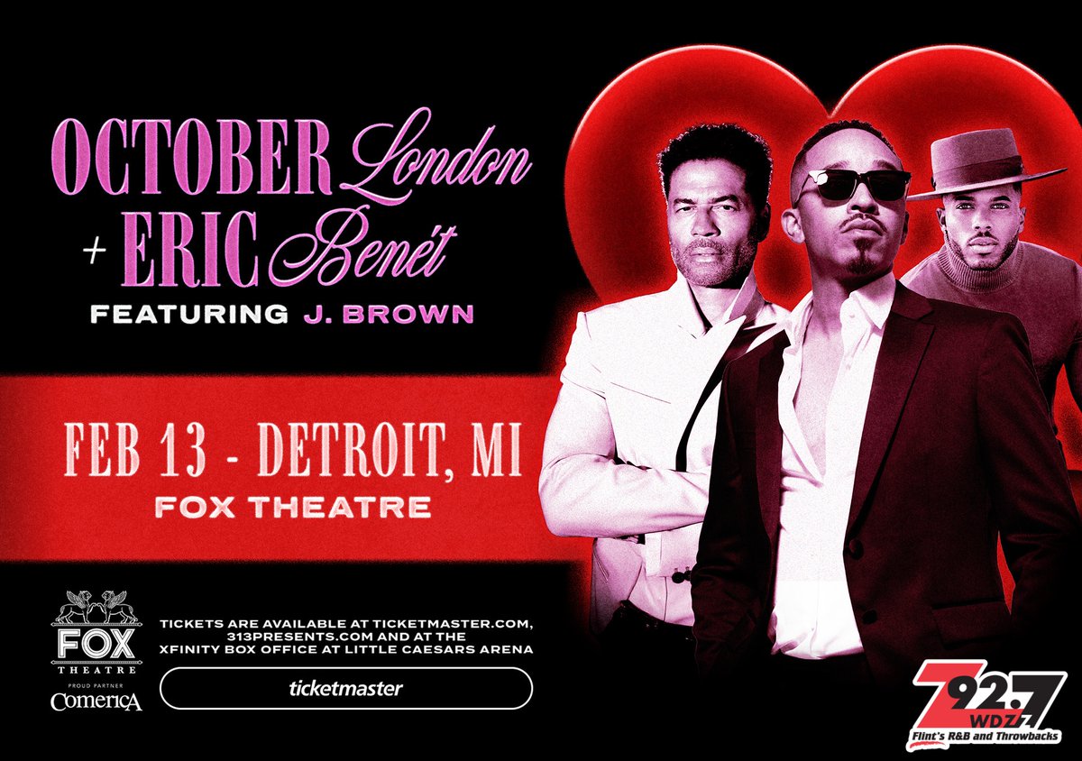 🚨 WINNING WEEKEND ALERT! 🚨
Z92.7 is sending YOU to see October London, Eric Benét &amp; J. Brown on Feb 13 at the Fox Theatre!
Just text OCTOBER to 810‑767‑9300 to qualify! 🎟️🔥
