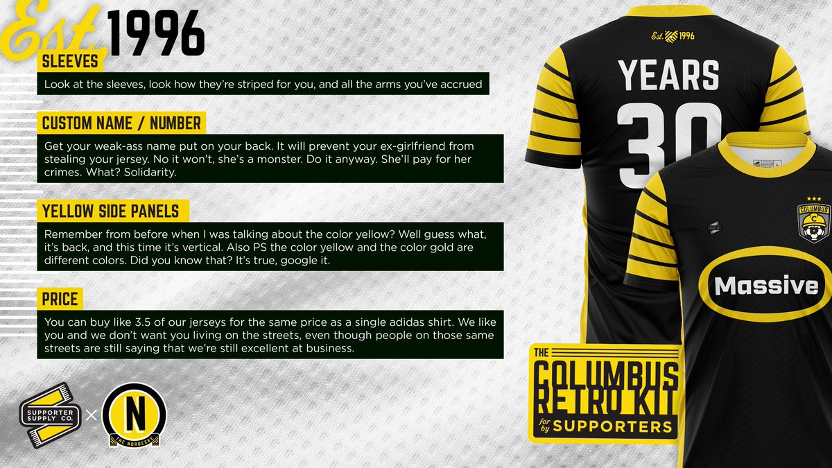 We’ve got 2️⃣ new kits today.😯

Introducing:
The 2026 Columbus Retro Kit!
🖤💛⚽️

Inspired by 30 years of Columbus soccer kits. 

Order today
Ships week of Feb 16

Only from Supporter Supply Co.
supportersupply.co
⠀⠀⠀⠀⠀⠀⠀⠀
#Crew96 | #vamoscolumbus | #MySuppco