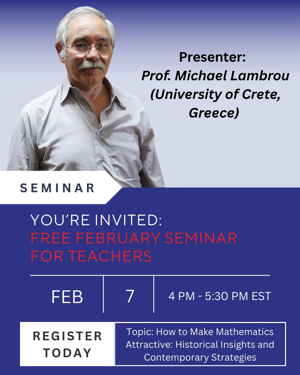 UsaKangaroo's tweet photo. 📢 Kind Reminder – This Saturday!
📅 Saturday, February 7
⏰ 4:00–5:30 PM EST
Registration:https://t.co/b2VOYz3Nyx
See you Saturday! 😊
#mathkangaroo #MathematicsEducation #MathSeminar #TeachingMath #EducationEvent https://t.co/Lf925HT7rP