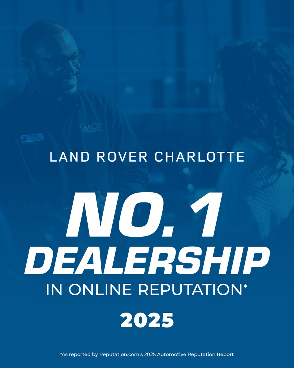 LandRoverCLT's tweet photo. 🏆 No. 1 among U.S. Land Rover dealerships.

Land Rover Charlotte has earned the top spot for online reputation among all Land Rover dealerships surveyed by https://t.co/gkBPMlyfm8. We’re proud of our team and grateful for our customers who make this possible. https://t.co/mQk5vuoitG