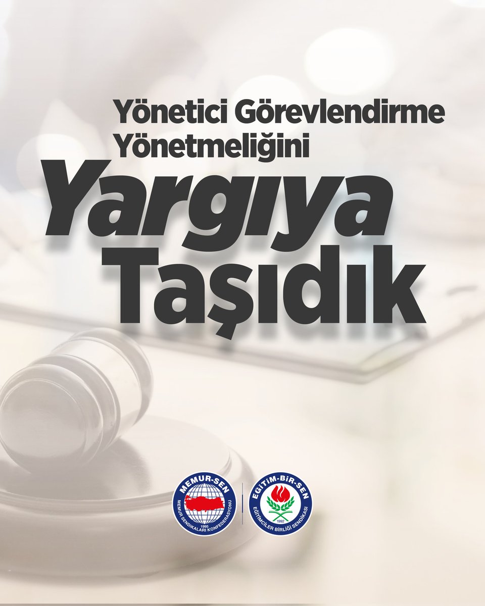 YÖNETİCİ GÖREVLENDİRME YÖNETMELİĞİNİ 8 BAŞLIKTA YARGIYA TAŞIDIK

Eğitim-Bir-Sen olarak 30 Ocak 2026 tarihli ve 33153 sayılı Resmi Gazete’de yayımlanan Milli Eğitim Bakanlığı Eğitim Kurumları Yönetici Görevlendirme Yönetmeliğinin hukuka aykırı gördüğümüz hükümlerinin iptali