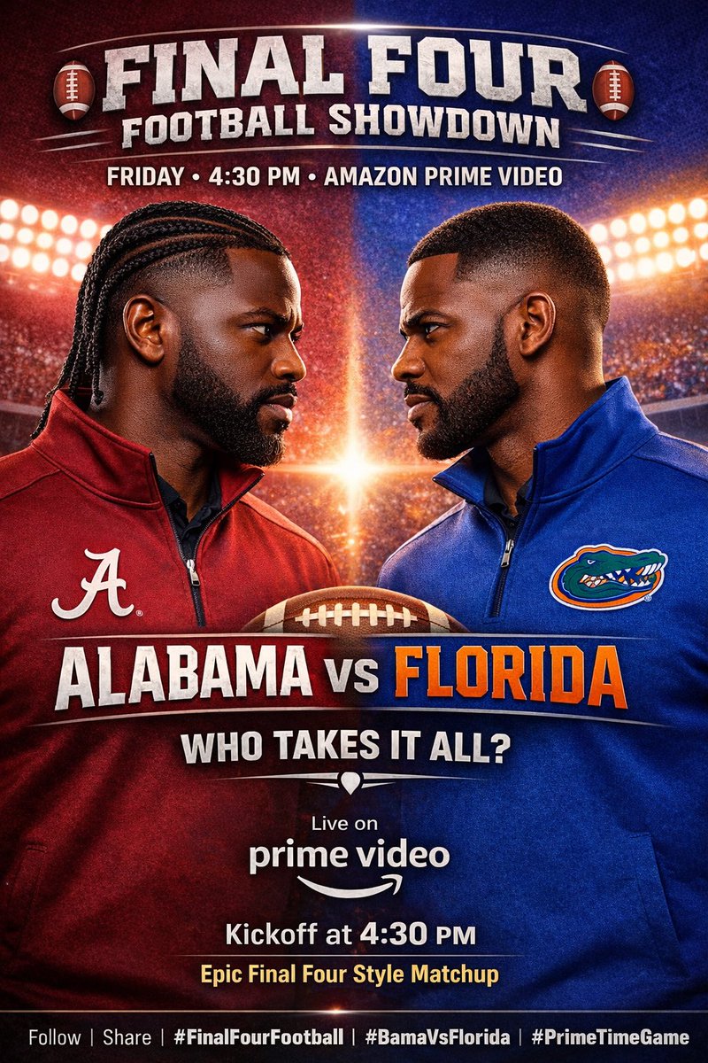 CouchCoachesOD's tweet photo. Lights on. Pressure high.
Alabama vs Florida in the Final Four — winner gets the privilege of running into UGA (Coach Khyree) next 😤

Survive today to get tested tomorrow.
Kickoff : 4:30pm 🏈

#FinalFour #WinOrWatch https://t.co/SvH7i7UBLh