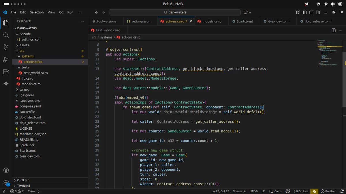 Day 38 of my blockchain journey. Today, I started building, the project I plan to submit for the <a href="/Starknet/">Starknet (BTCFi arc) 🥷</a> hackathon going on this month. I am building an onchain game using dojo. Everything is going well so far, still writing the systems for the game.
#BuildInPublic