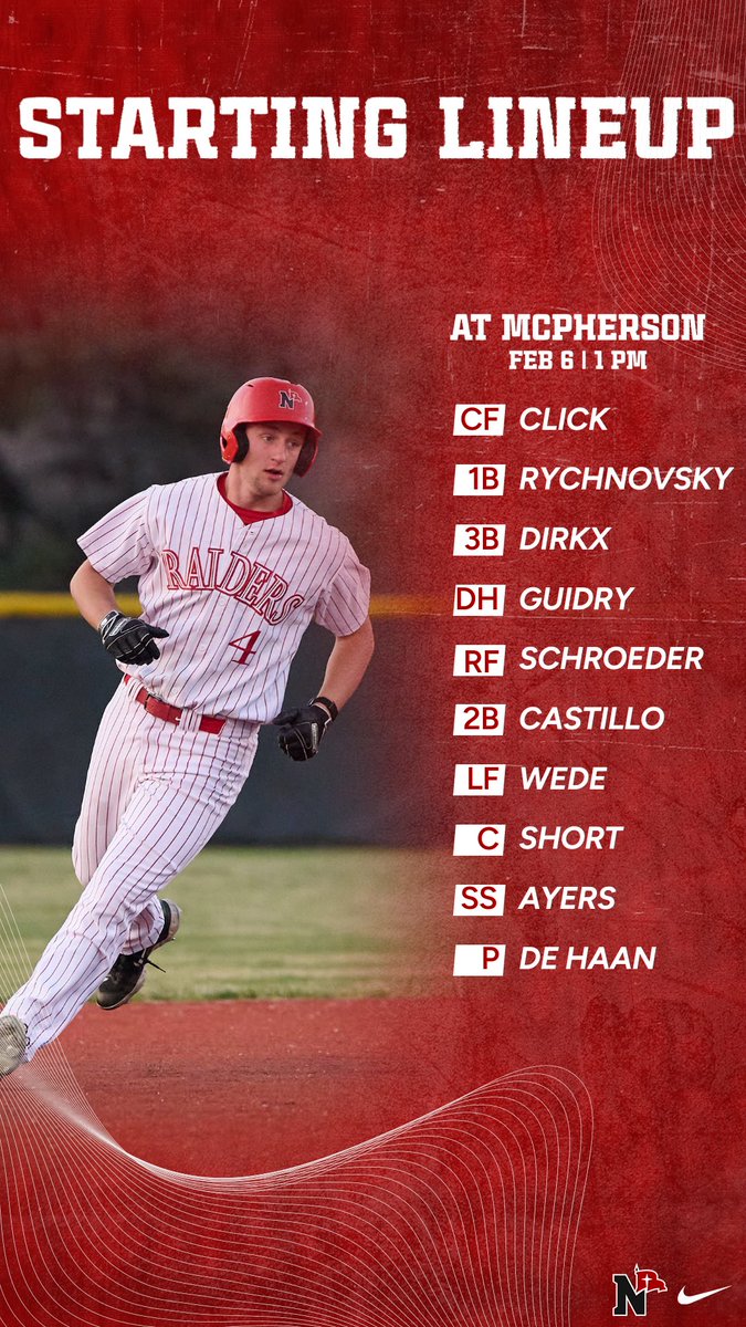 NWC_Baseball's tweet image. Raiders starting lineup for the afternoon!

#NWCRaiders