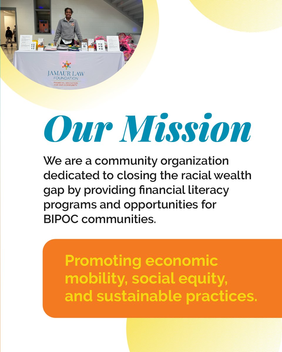 LRNFinancial's tweet photo. Nice to meet you! 

The Jamaur Law Foundation is community-driven, empowering BIPOC communities through financial literacy, education, food security, and opportunity. 

Swipe to learn more! DM us!

#Volunteer #SupportFamilies #JLFSmartMoney #RiseofBlackWealth #JamaurLawFoundation https://t.co/Q06a6WBKcl