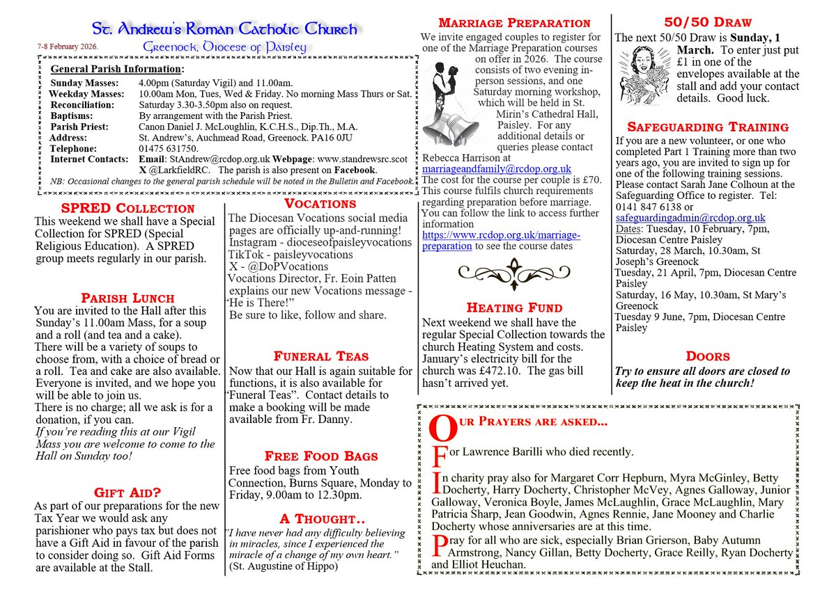 LarkfieldRC's tweet photo. Parish Bulletin w/e 7-8 February 2026. https://t.co/rDvoaPLjUJ