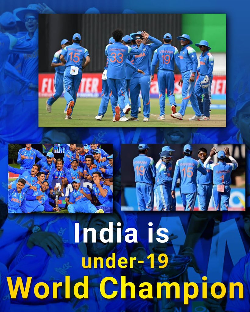 1.1 India has once again lifted the Under-19 Cricket World Cup, reclaiming the crown in style! 🇮🇳🏆

Defeating a strong England side in the final,Indian U-19 team emerged as world champions.